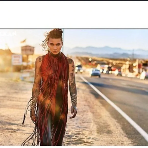 DarkestStarUK - OOAK - Leather Fringe Collar.Black leather collar/Magenta Fringe - Picture 9 of 12